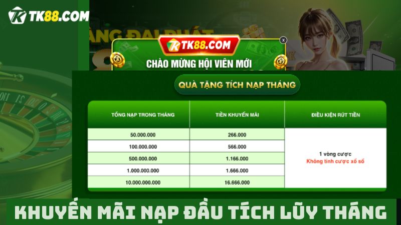 Nhận thưởng tích lũy tháng nạp đầu hấp dẫn 